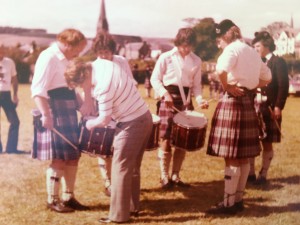 Bert Barr helping CP Air PB drum corps Scotland 1976