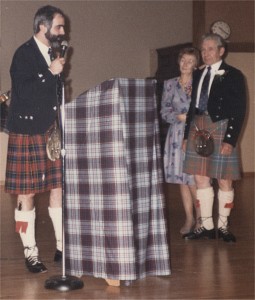Jimmy Wilson being made a BCPA Life Member by BCPA President Angus Macpherson, 1986